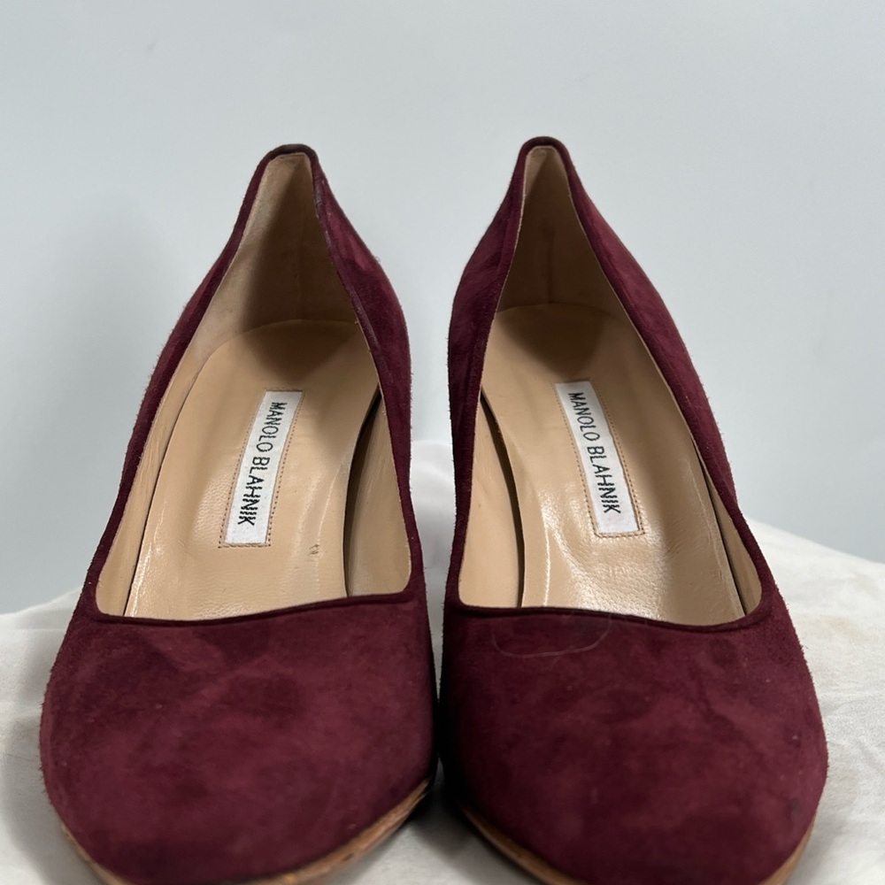 Manolo Blahnik Women's Tucciototo Block-Heel Suede Pumps Size 40 EU 10 US 90mm - Picture 5 of 13